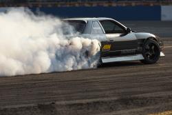 Dylan Hughes pilots his V8-powered Nissan S13 drift car at Evergreen Speedway in Seattle, WA