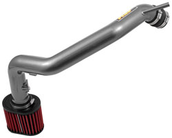 The AEM Cold Air Intake system consists of a Dryflow filter and madrel-bent aluminum intake pipe